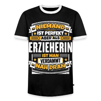 Lustiger Spruch Erzieherin - Männer Kontrast-T-Shirt - Schwarz/Weiß - Vorne - AI Model Female 172 light (172cm) & AI Model Male 178 light (178cm)