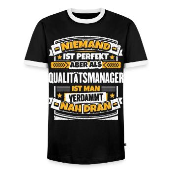 Lustiger Qualitätsmanager Spruch - Männer Kontrast-T-Shirt - Schwarz/Weiß - Vorne - AI Model Female 172 light (172cm) & AI Model Male 178 light (178cm)
