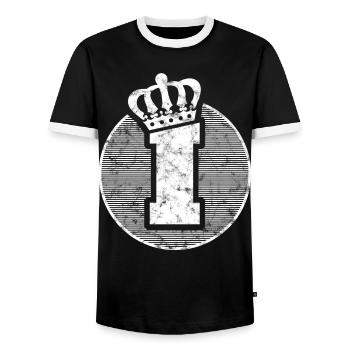 Stylish letter I with crown - Men's Ringer Shirt - black/white - Front - AI Model Female 172 light (172cm) & AI Model Male 178 light (178cm)