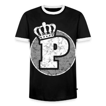 Lettre P élégante avec couronne - T-shirt contrasté Homme - noir/blanc - Devant - AI Model Female 172 light (172cm) & AI Model Male 178 light (178cm)
