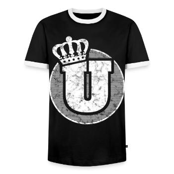 Stylischer Buchstabe U mit Krone - Männer Kontrast-T-Shirt - Schwarz/Weiß - Vorne - AI Model Female 172 light (172cm) & AI Model Male 178 light (178cm)