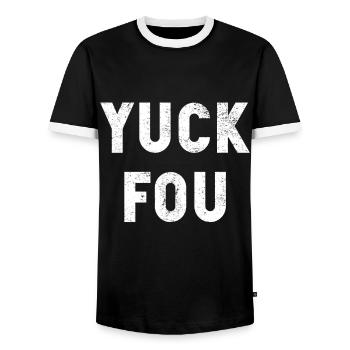 FUCK YOU - YUCK FOU - Men's Ringer Shirt - black/white - Front - AI Model Female 172 light (172cm) & AI Model Male 178 light (178cm)