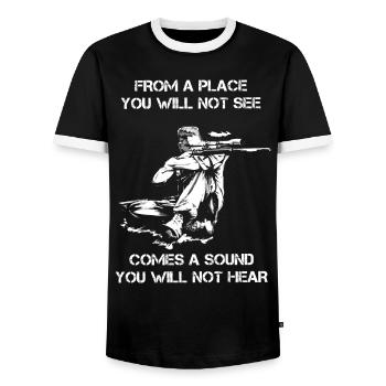 D'un endroit que vous ne verrez pas - T-shirt contrasté Homme - noir/blanc - Devant - AI Model Female 172 light (172cm) & AI Model Male 178 light (178cm)