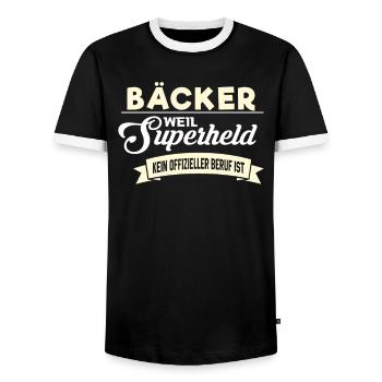 Superheld Beruf Bäcker - Männer Kontrast-T-Shirt - Schwarz/Weiß - Vorne - AI Model Female 172 light (172cm) & AI Model Male 178 light (178cm)