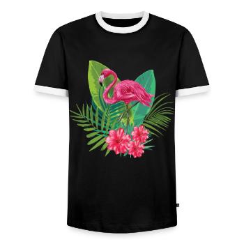 Flamingo, flowers, nature; Stylish gift idea - Men's Ringer Shirt - black/white - Front - AI Model Female 172 light (172cm) & AI Model Male 178 light (178cm)