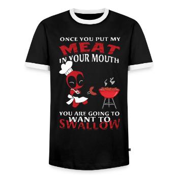 Once you put my meat in your mouth - Men's Ringer Shirt - black/white - Front - AI Model Female 172 light (172cm) & AI Model Male 178 light (178cm)
