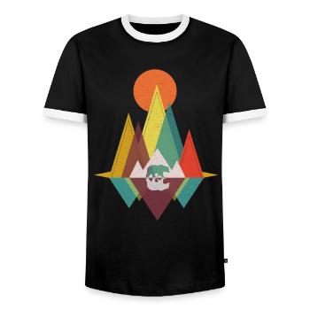 Geometric Mountains - Bear Gift - Men's Ringer Shirt - black/white - Front - AI Model Female 172 light (172cm) & AI Model Male 178 light (178cm)