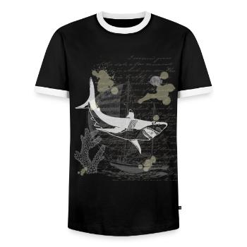 Vintage steampunk nautical design shark - Men's Ringer Shirt - black/white - Front - AI Model Female 172 light (172cm) & AI Model Male 178 light (178cm)