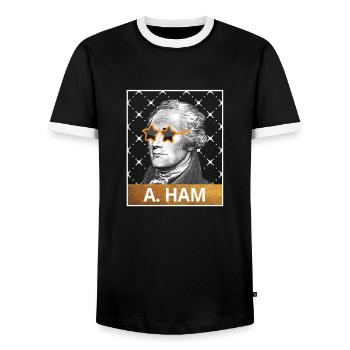 Alexander Hamilton US Founding Father - Men's Ringer Shirt - black/white - Front - AI Model Female 172 light (172cm) & AI Model Male 178 light (178cm)