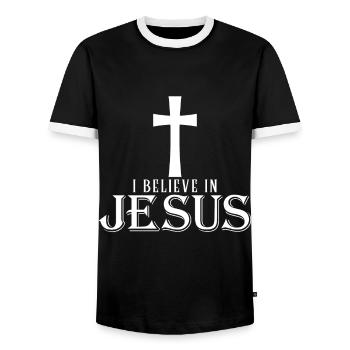 glauben dass Jesus cooles Geschenk - Männer Kontrast-T-Shirt - Schwarz/Weiß - Vorne - AI Model Female 172 light (172cm) & AI Model Male 178 light (178cm)