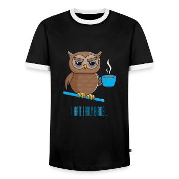 Nachteule mit Kaffee - Männer Kontrast-T-Shirt - Schwarz/Weiß - Vorne - AI Model Female 172 light (172cm) & AI Model Male 178 light (178cm)