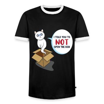 Le chat de Schrödinger - T-shirt contrasté Homme - noir/blanc - Devant - AI Model Female 172 light (172cm) & AI Model Male 178 light (178cm)