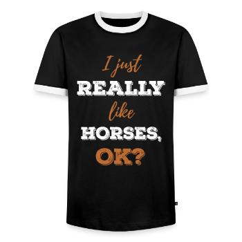 Cheval fille cheval femme cheval idée cadeau - T-shirt contrasté Homme - noir/blanc - Devant - AI Model Female 172 light (172cm) & AI Model Male 178 light (178cm)
