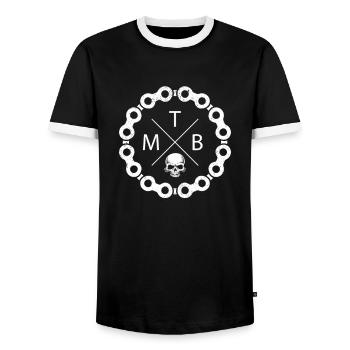 Mountain Bike - MTB Mountainbiker Gift - Men's Ringer Shirt - black/white - Front - AI Model Female 172 light (172cm) & AI Model Male 178 light (178cm)