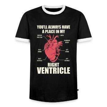 Rescue Service -Right Ventricle - Men's Ringer Shirt - black/white - Front - AI Model Female 172 light (172cm) & AI Model Male 178 light (178cm)