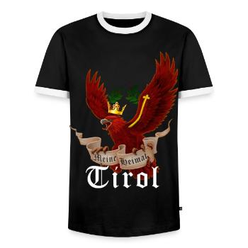 Tyrolean eagle with banner My home Tyrol - Men's Ringer Shirt - black/white - Front - AI Model Female 172 light (172cm) & AI Model Male 178 light (178cm)