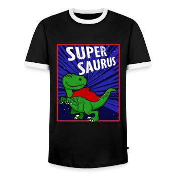 Superheld T-Rex Dinosaurier Tier Geschenkidee - Männer Kontrast-T-Shirt - Schwarz/Weiß - Vorne - AI Model Female 172 light (172cm) & AI Model Male 178 light (178cm)