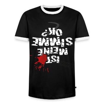 Ist meine SIMME ok? (weißer Text) - Männer Kontrast-T-Shirt - Schwarz/Weiß - Vorne - AI Model Female 172 light (172cm) & AI Model Male 178 light (178cm)