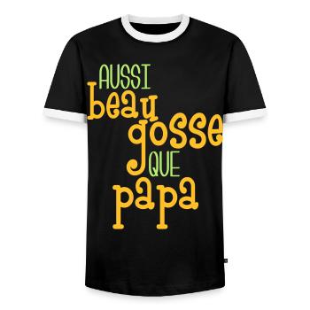 Aussi beau gosse que papa - Men's Ringer Shirt - black/white - Front - AI Model Female 172 light (172cm) & AI Model Male 178 light (178cm)