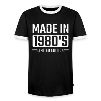 80s - Men's Ringer Shirt - black/white - Front - AI Model Female 172 light (172cm) & AI Model Male 178 light (178cm)