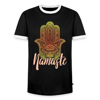 Hamsa Fatima Hand Böser Blick Namaste Spirituelles - Männer Kontrast-T-Shirt - Schwarz/Weiß - Vorne - AI Model Female 172 light (172cm) & AI Model Male 178 light (178cm)