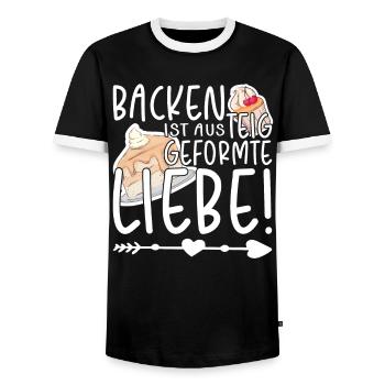 Backen ist aus Teig geformte Liebe, Bäcker - Männer Kontrast-T-Shirt - Schwarz/Weiß - Vorne - AI Model Female 172 light (172cm) & AI Model Male 178 light (178cm)