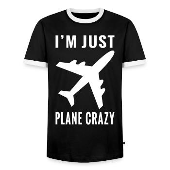 I'm Just Plane Crazy Airplane Pilot Aviation - T-shirt contrasté Homme - noir/blanc - Devant - AI Model Female 172 light (172cm) & AI Model Male 178 light (178cm)