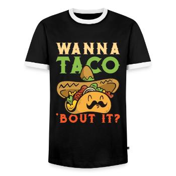 Wanna Taco' Bout It - Funny Taco - Men's Ringer Shirt - black/white - Front - AI Model Female 172 light (172cm) & AI Model Male 178 light (178cm)