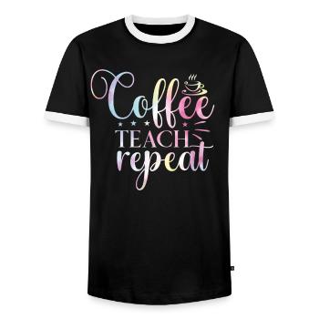Zurück Zu Schulkrawatten-regenbogen-kaffee - Männer Kontrast-T-Shirt - Schwarz/Weiß - Vorne - AI Model Female 172 light (172cm) & AI Model Male 178 light (178cm)