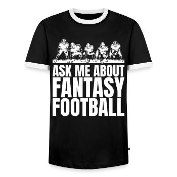 Lustig fragen Sie mich nach Fantasy Football - Männer Kontrast-T-Shirt - Schwarz/Weiß - Vorne - AI Model Female 172 light (172cm) & AI Model Male 178 light (178cm)