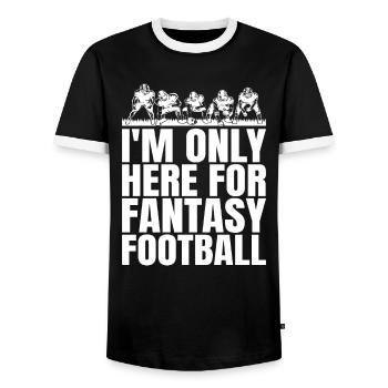 Funny Mens I'm Only Here For Fantasy Football - Männer Kontrast-T-Shirt - Schwarz/Weiß - Vorne - AI Model Female 172 light (172cm) & AI Model Male 178 light (178cm)