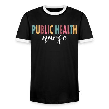 Life of the nurse in public - Men's Ringer Shirt - black/white - Front - AI Model Female 172 light (172cm) & AI Model Male 178 light (178cm)