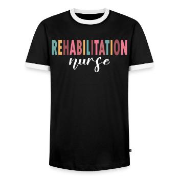 Réadaptation Infirmière Vie - T-shirt contrasté Homme - noir/blanc - Devant - AI Model Female 172 light (172cm) & AI Model Male 178 light (178cm)