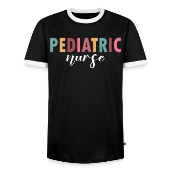 The life of a pediatric nurse - Men's Ringer Shirt - black/white - Front - AI Model Female 172 light (172cm) & AI Model Male 178 light (178cm)