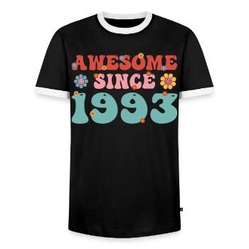 Brilliant since 1993 Groovy Birthday - Men's Ringer Shirt - black/white - Front - AI Model Female 172 light (172cm) & AI Model Male 178 light (178cm)