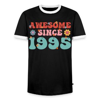 Großartig seit 1995 Groovy Birthday - Männer Kontrast-T-Shirt - Schwarz/Weiß - Vorne - AI Model Female 172 light (172cm) & AI Model Male 178 light (178cm)