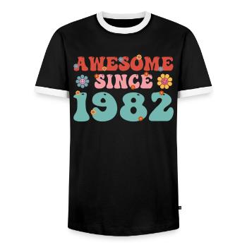 Reverent since 1982 Groovy birthday - Men's Ringer Shirt - black/white - Front - AI Model Female 172 light (172cm) & AI Model Male 178 light (178cm)