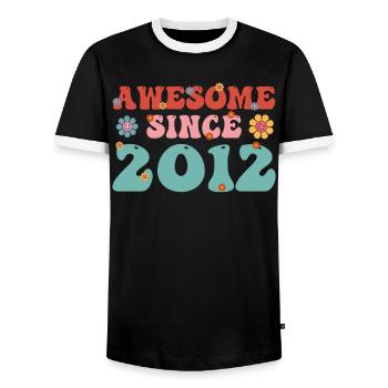 Fantastic since 2012 Groovy Birthday - Men's Ringer Shirt - black/white - Front - AI Model Female 172 light (172cm) & AI Model Male 178 light (178cm)
