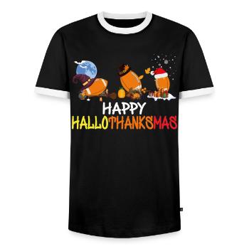 Funny Football Happy Hallothanksmas - Men's Ringer Shirt - black/white - Front - AI Model Female 172 light (172cm) & AI Model Male 178 light (178cm)