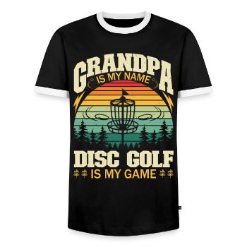 Grandpa Is My Name Disc Golf Is My Game - Männer Kontrast-T-Shirt - Schwarz/Weiß - Vorne - AI Model Female 172 light (172cm) & AI Model Male 178 light (178cm)