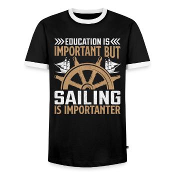 Education Is Important But Sailing Is Importanter - Men's Ringer Shirt - black/white - Front - AI Model Female 172 light (172cm) & AI Model Male 178 light (178cm)