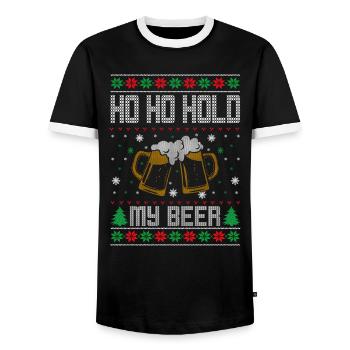 Funny Ugly Christmas Sweater Men Ho Ho Hold My - Männer Kontrast-T-Shirt - Schwarz/Weiß - Vorne - AI Model Female 172 light (172cm) & AI Model Male 178 light (178cm)