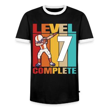 7th Football Birthday Level 7 Complete 7 Years Old - Men's Ringer Shirt - black/white - Front - AI Model Female 172 light (172cm) & AI Model Male 178 light (178cm)