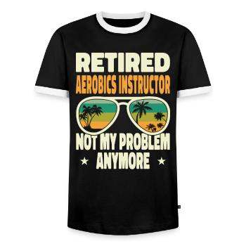 Retired Men Retired Aerobics Instructor Not My - Men's Ringer Shirt - black/white - Front - AI Model Female 172 light (172cm) & AI Model Male 178 light (178cm)