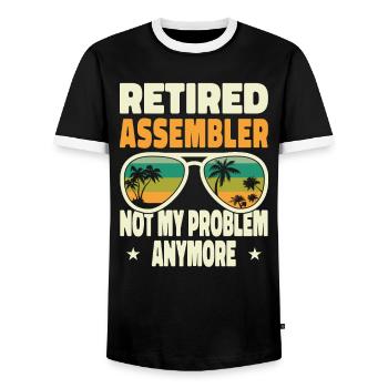 Retired Men Retired Assembler Not My Problem - Men's Ringer Shirt - black/white - Front - AI Model Female 172 light (172cm) & AI Model Male 178 light (178cm)