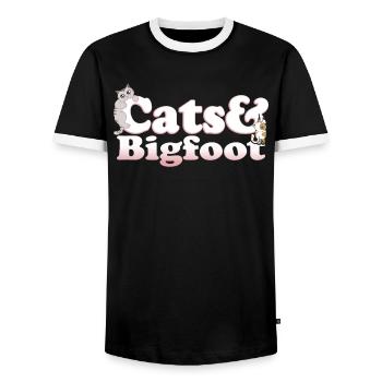 Cute Kawaii Cats And Bigfoot Women's Cat and - Männer Kontrast-T-Shirt - Schwarz/Weiß - Vorne - AI Model Female 172 light (172cm) & AI Model Male 178 light (178cm)