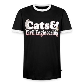 Cute Kawaii Cats And Civil Engineering Women's Cat - Männer Kontrast-T-Shirt - Schwarz/Weiß - Vorne - AI Model Female 172 light (172cm) & AI Model Male 178 light (178cm)