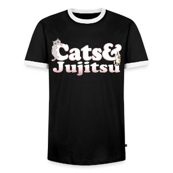 Cute Kawaii Cats And Jujitsu Women's Cat and - Männer Kontrast-T-Shirt - Schwarz/Weiß - Vorne - AI Model Female 172 light (172cm) & AI Model Male 178 light (178cm)