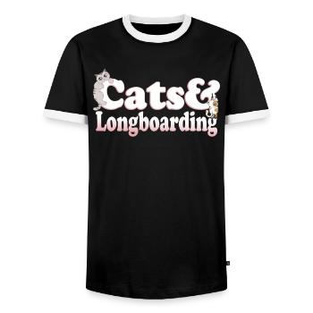 Chats Kawaii mignons et chat et longboard pour femmes - T-shirt contrasté Homme - noir/blanc - Devant - AI Model Female 172 light (172cm) & AI Model Male 178 light (178cm)