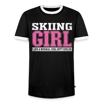 Womens Skiing Girl Like A Normal Girl But Cooler - Men's Ringer Shirt - black/white - Front - AI Model Female 172 light (172cm) & AI Model Male 178 light (178cm)